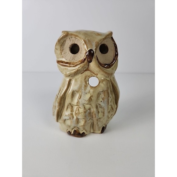 VTG Enesco Glazed Pottery Owl Tealight Candle Holder Centerpiece Table Decor - Picture 1 of 11